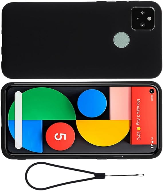 Liquid Silicone Protective Phone Case for 5a 5g with Shockproof Full Coverage, Black with Lanyard, Soft-touch Anti-scratch Smartphone Shell for Everyday Use