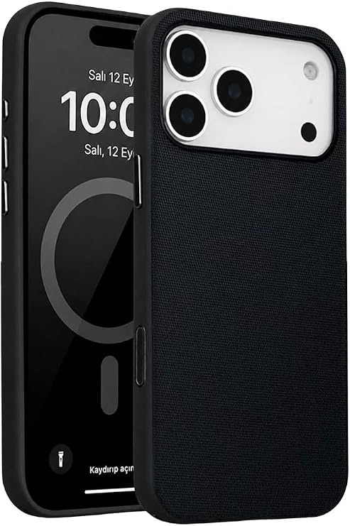 CONSTRAIN Apple iPhone 18 Pro ve iPhone 17 Pro İçin Kamera Korumalı Deri Dokulu Mat MagSafe İle Uyumlu Telefon Kılıfı Arka Kapak - Siyah