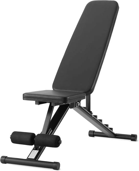 Amazon Basics Adjustable Workout Weight Bench Press, Foldable for Home Gym, Black, 135 x 38 x 116 cm