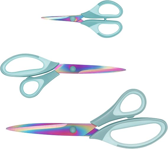 Scissors, Sharp Titanium Blades, Soft Grip Handle, Multi-Purpose Scissors Set of 3 Suitable for Families, Office, and School Use, Blue