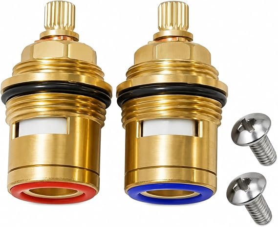 Ceramic Tap Cartridges 2 Pack, 3/4 Inch 20 Teeth 50 mm Brass Quarter Turn Valve Inserts for Hot and Cold Bath, Basin, Shower and Kitchen Mixer Taps