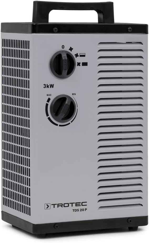Trotec ceramic heater, electric heater TDS 20P 3 stage construction heater with thermostat up to 3,000 Watt (3 kW)
