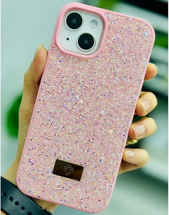 Coverzone iPhone 13 Pro ile Uyumlu Elmas Desen Taşlı Kılıf – 2 mm Kamera Çıkıntı Koruma, Işıltılı Lüks Şık Darbe Emici Kapak Pembe