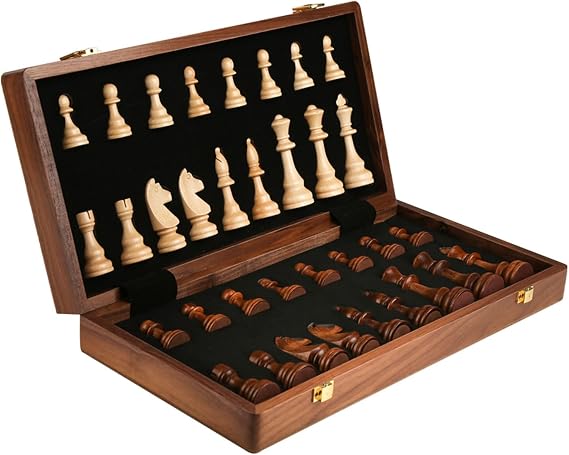 Solid Wood Chess Set, Foldable Portable Travel Board for Beginners & Pros, Family Educational Games & Gift(39X39cm)