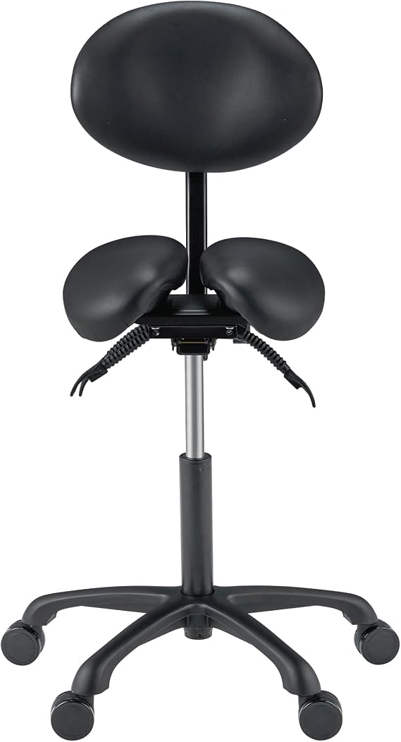 Master Massage Berkeley Ergonomic Split Seat Style Backrest Saddle Stool with 2 Tilting Options Black Aluminum Base