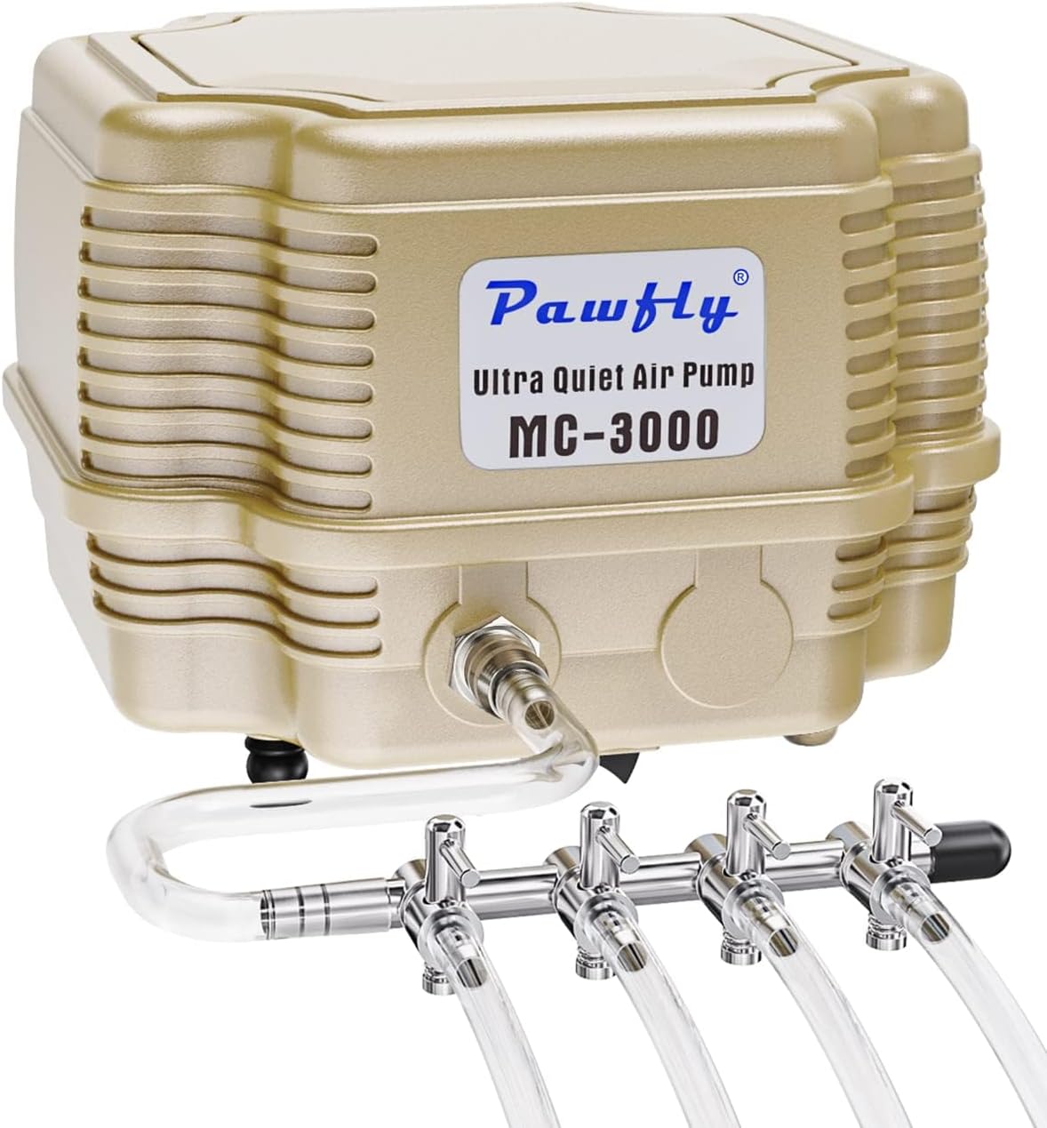 Pawfly Commercial Aquarium Air Pump 960 LH Silent Adjustable Oxygen Aerator Pump with 4-Outlet Air Flow Splitter and Accessories for Fish Tanks Ponds and DWC Systems Up to 1000 L