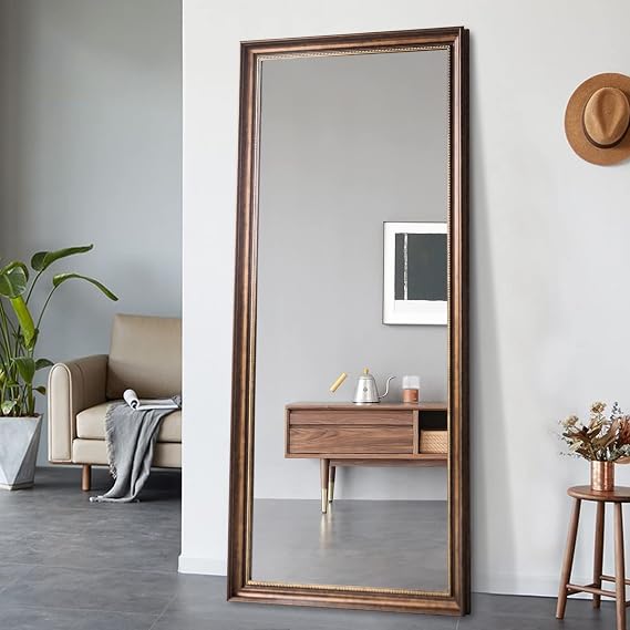 NICCY Full Length Standing Mirror for Bedroom or Living Room - European Style Dressing Mirror, PS Polymer Frame, 65"x 22" (Gold)