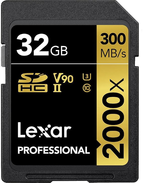 Lexar 32GB Professional 2000x SDHC UHS-II cards, up to 300MB/s read 260MB/s write C10 V90 U3
