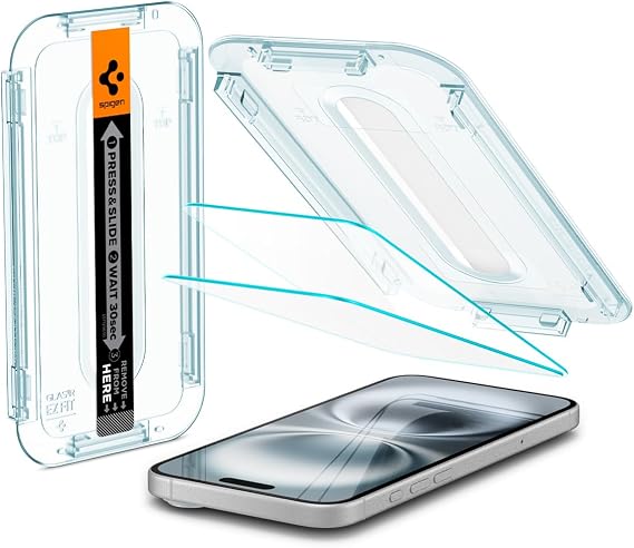 Spigen iPhone 16 Plus / 15 Plus ile Uyumlu Kolay Kurulum Cam Ekran Koruyucu GLAS.tR EZ Fit HD (2 Adet) Şeffaf - AGL06883 (Spigen TR Garantili)
