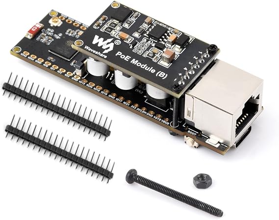 ESP32-S3 Ethernet Dev Board with PoE Module, Onboard 10/100Mbps RJ45 Eth Port, Camera Interface, USB Type-C Port, TF Card Slot, 2.4GHz Wi-Fi&Bluetooth 5 Support, 240MHz Dual Core Processor