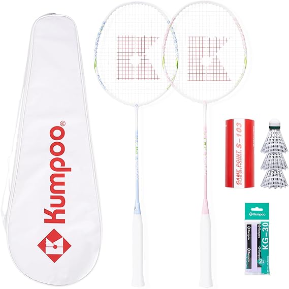 Badminton Set of 2 Rackets with Overgrips, 3 Shuttlecocks and Bag