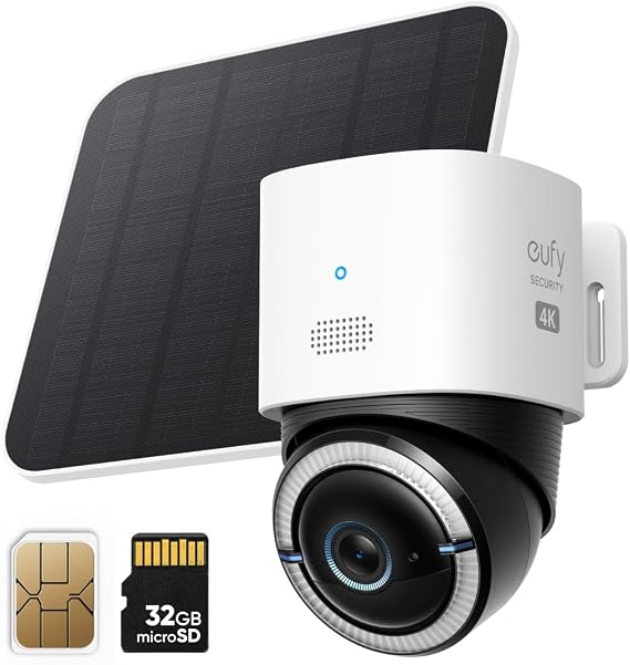 eufy Security 4G LTE Cam S330, 4K Hücresel Kablosuz Güvenlik Kamerası, Pan ve Tilt, Güneş Enerjili, 4G ve Wi-Fi İkili Mod, AI İnsan/Araç Takibi, SIM Kart ve 32GB SD Kart ile