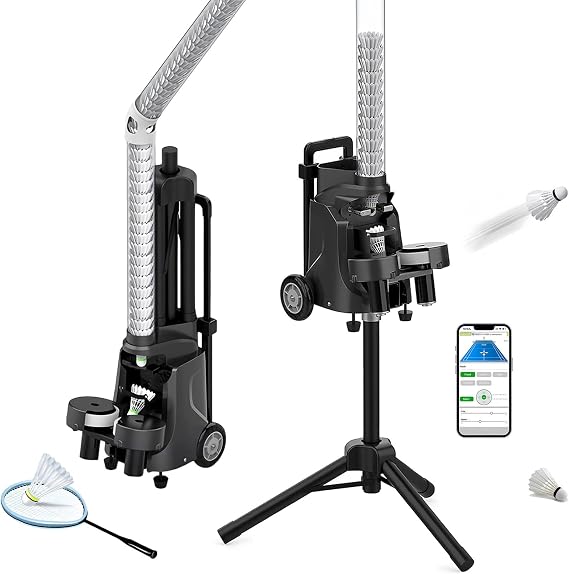 Badminton Training Machine, Automatic Badminton Serve Machine for Self Training, Badminton Robot Portable Shuttle Trainer Pitching Machine for Indoor & Outdoor Practice, Smart App Control