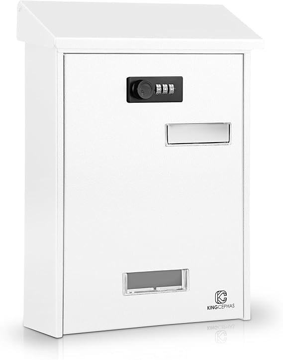 KINGCEPHAS Post Box,Wall Mounted Letterbox with Combination Lock (White)