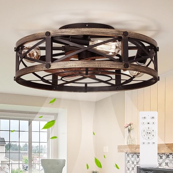 SHLUCE Caged Ceiling Fan with Light and Remote, Farmhouse Fandelier