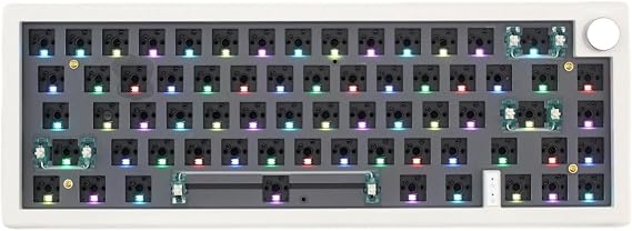 GMK67 65% Mechanical Keyboard Kit Tri-Mode South-Facing RGB LED Gaming Keyboard for 3/5pin Switches,66 Keys+1 Knob Hotswap Socket PCB Gasket Mounted Plate DIY Keyboard Kit (White)