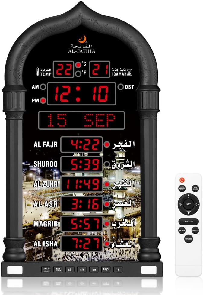 Azan Clock, LED Muslim Prayer Clock, Athan Wall Clock, Read HomeOfficeMosque Digital Azan Clock Home Decor Black