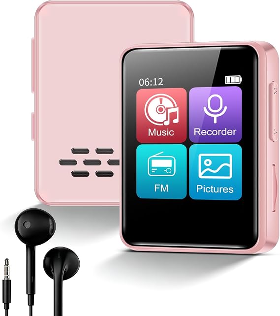MP3 Player with Bluetooth, 1.8" Touch Screen Digital Audio Player with Speaker, FM Radio, Voice Recorder, 32GB Mini Music Player for Running, Travel, Kids Gift,Pink