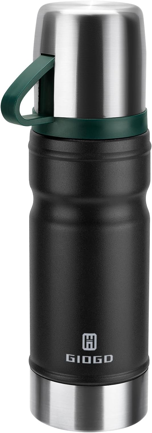 Thermo Flask With Cup 680ml/23oz Vacuum Insulated for Hot and Cold Drinks, Coffee Stainless Steel Bottle for Adult, Gym, Outdoor (Black, Single)