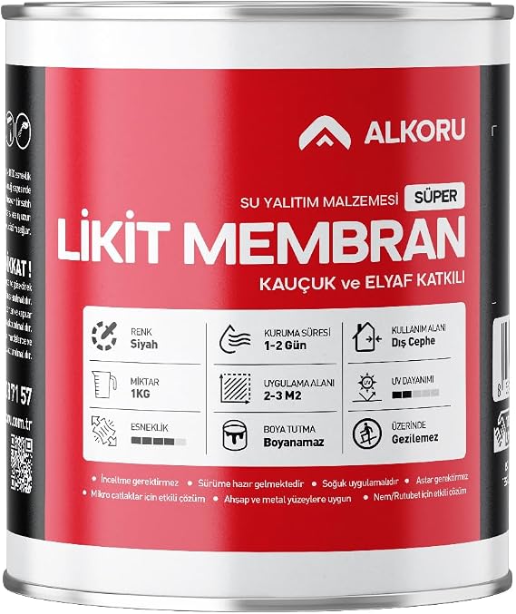 Süper Likit Membran Kauçuk ve Elyaf Katkılı Sıvı Su Yalıtım Malzemesi (1, Kilogram)
