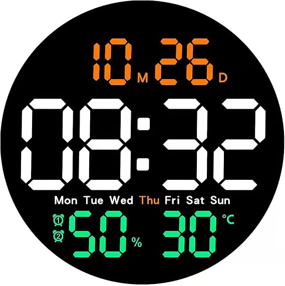 10" Digital Wall Clock - Large Led Round Digital Wall Clock with Timer, Temperature, Date and Remote Control, Brightness Adjustment, LED Electronic Display for Classroom, Bedroom, Garage, Gym(Plug in)