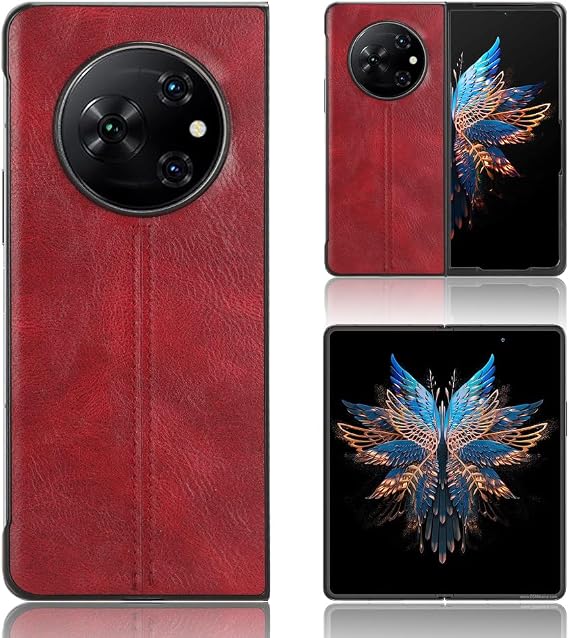 Case for Tecno Phantom V Fold Case Ultra-thin Dermatoglyph phone case, Tecno Phantom V Fold PU+PC+TPU phone case, Cover for Tecno Phantom V Fold-Red