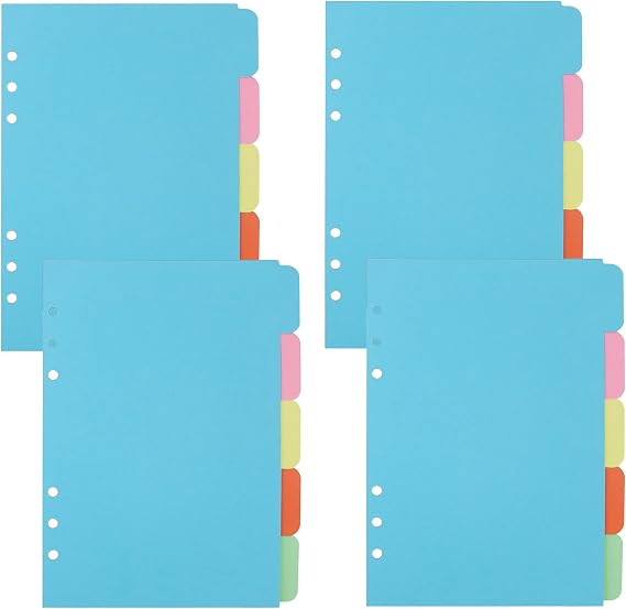 4 Pack A5 Binder Dividers,Paper Index Divider,Horizontal Tabs Page