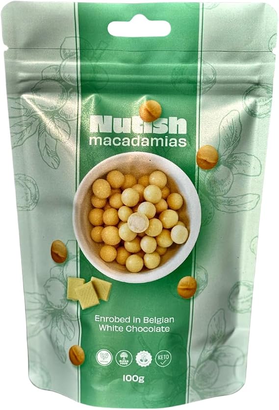 Nutish Macadamias 100g (Pack of 1, Belgian White Chocolate)