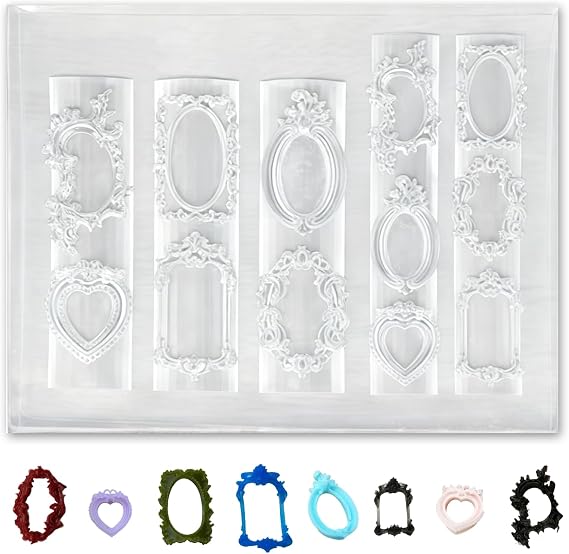 3D Nail Art Molds Frame, Retro Photo Frames Nail Moulds Silicone, Carving Template Silicone Nail Charm Mold Tipfor Craft Project Women Fingertip Art Decoration