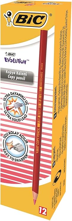 BIC Evolution Red Copy Pen 12 Box, Does Not Create Splinter, Chew Resistant, Easy to Open