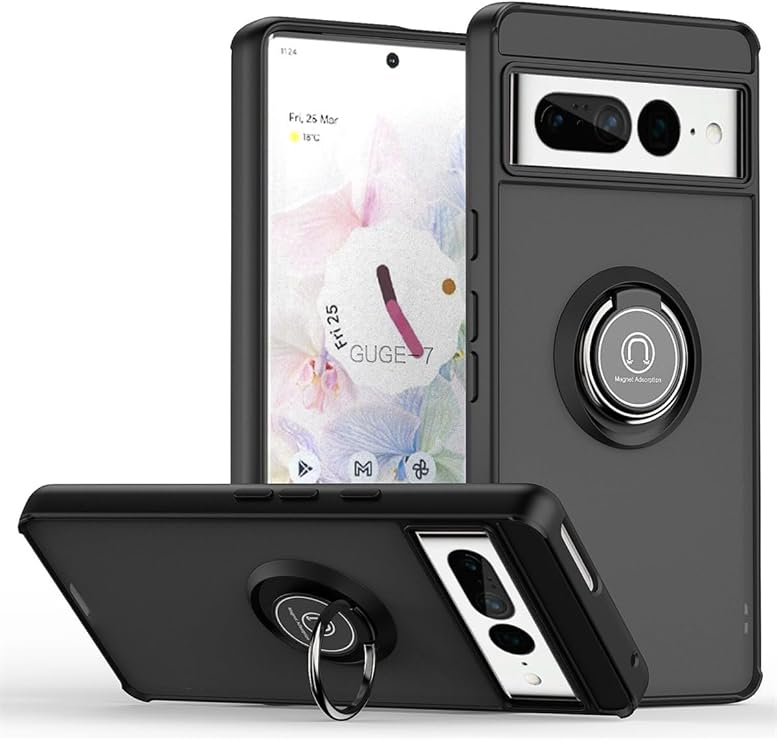 SİDE EYE Google Pixel 7 Pro İle Uyumlu Salvo Grip Yüzüklü Standlı Buzlu Mat Silikon Telefon Kılıfı - Siyah