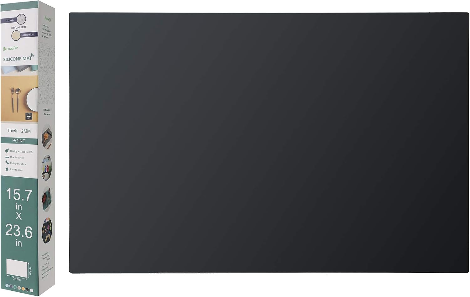 Multipurpose Silicone Kitchen Worktop Mat, Extra Thick2mm Non-Slip, Heat-Proof, Large Protector Mat, Black, 60x40cm