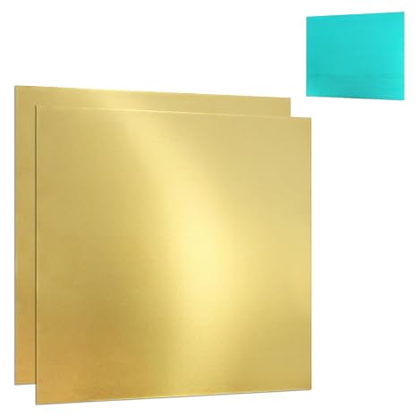 Chudeng BR01-1 2 Pcs Brass Sheet, 6 inch x 6 inch, 18 Gauge(1.02mm) Thickness, No Scratches, Film Attached Brass Plates