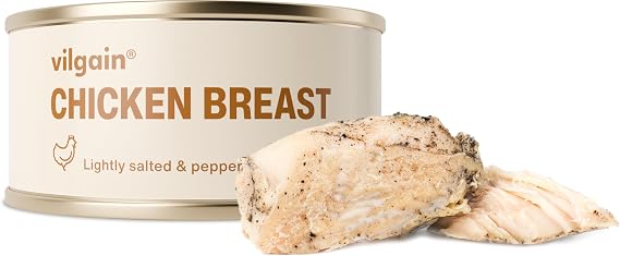 Vilgain Chicken Breasts With Salt And Pepper (100 g) – Lean High Protein Canned Poultry Meat, 98% Chicken, Skinless Breast In Water, Low Fat, Ready To Eat Healthy Meal Base