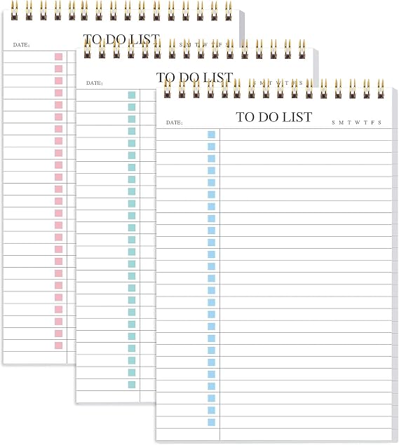 To Do List Notepad 3 Pack/Set, Undated Daily Planner Notepad With To Do List Notebook Checklist Planner Spiral Waterproof Notepad for Office Supplies, School Planner, 52 Sheets/Pack, 5.5"*8.3" A5 Size
