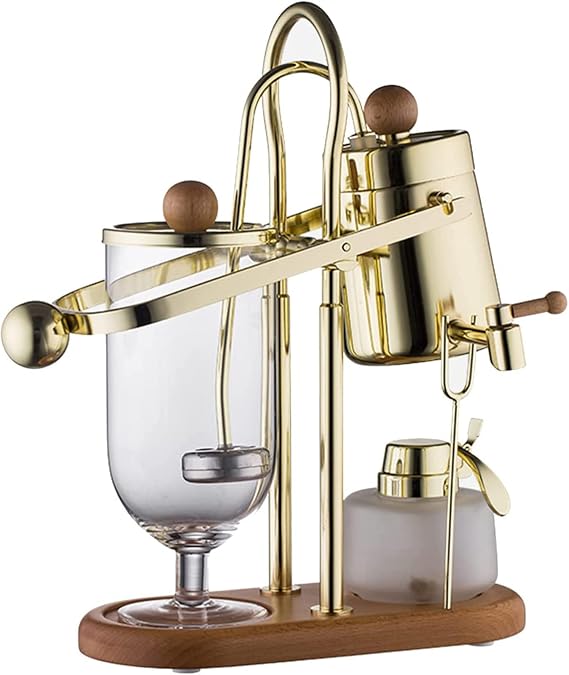 Siphon Coffee Maker, Luxury Vintage Belgium Royal Family Balance Syphon Coffee Machine, Elegant Wood Texture Fulcrum Natural Wood Base & Lid Knob, Capacity: 500ml/17 Oz