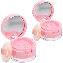 2 Sets Compact Small Clamshell Makeup Powder Case with Mirror and Built Puff Travel Cosmetic Container for Loose Powder Storage Go Touch-ups
