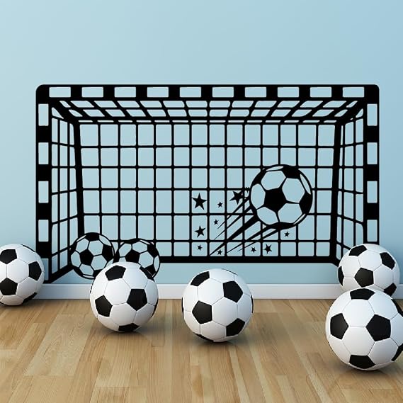 SUPERDANT Football Goal Wall Stickers Black Football Wall Decal Peel and Stick Sports Vinyl Art Decor Peel and Stick Murals for Boys Room Bedroom Nursery Playroom Soccer Gifts