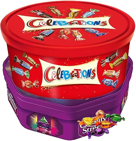 2 x Chocolate Tubs ASSORTED PACK 1 EACH Of Celebrations and Quality street Chocolate Tub - Mixed Chocolate Assortment, Individually Wrapped Sharing Chocolates for Christmas, Parties & Gifts