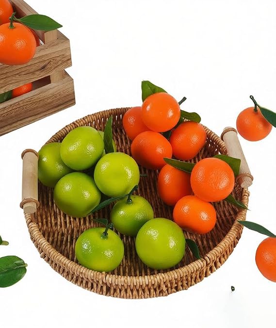XCZAP Artificial Oranges & Sugar Tangerines - 6PCS Realistic Fake Orange Fruit Models, Reusable Faux Fruits for Kitchen Decor, Food Photography Props, Home Window Displays & Party Ornaments (S)