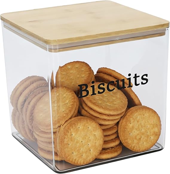 Cookie Jar 5L Large Biscuit Barrel Airtight, Biscuit Jars with Lids Airtight, Clear Sweet Jars with Lids, Square Plastic Biscuit Jar for Pantry Countertop Storage