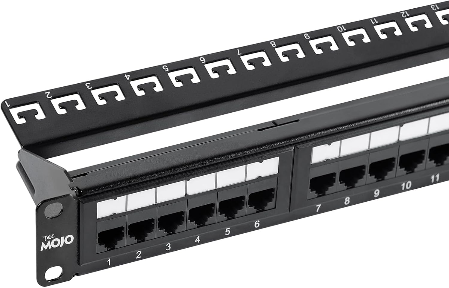 Tecmojo Cat6 24 Port Patch Panel, 19'' Network Patch Panel for Network Switch, 19inch Server Racks and Network Cabinets, 10G Support, Rack Mount, With Cable Management