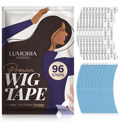 LUMORIA 96pcs Wig Tape Double Sided Extra Strong Hold - Toupee Tape for Woman, Wig Tapes for Lace Wigs, Hair System Tapes, Strong Waterproof Hold, Double Sided Hair Strips