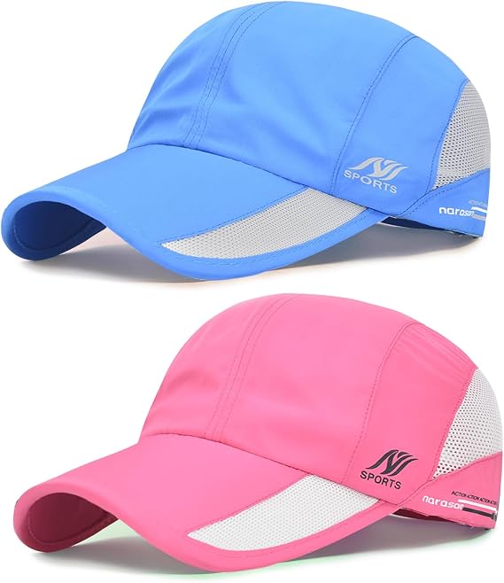 TAGVO Quick Dry Baseball Cap Mens, 2 Packs Unstructured Lightweight Breathable Running Sport Baseball Caps Fishing Golf Hat, Foldable Outdoor Unisex UV Protection Daily Dad Mesh Cap for Hiking Climing