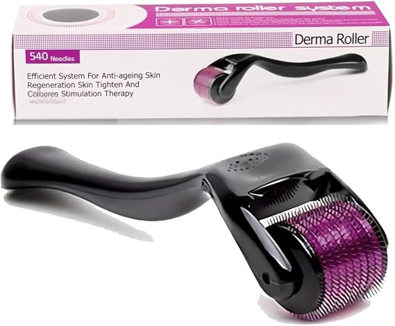 Derma Roller 540 Titanium Micro Needles for Face, Beard & Hair Growth Microneedling Skin Care Tool for Acne Scars, Wrinkles, Anti-Aging & Scalp Stimulation Professional Skin System (1.5MM)