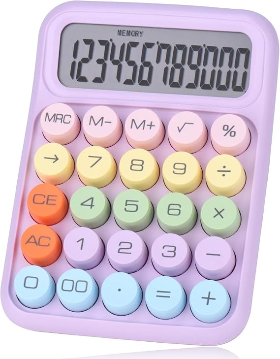 Valkyrie Colorful Very Cute 12 Digit Mechanical Calculator Large Screen 4 Function Home Office School Purple