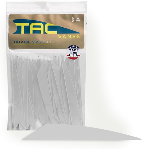 TAC Vanes 3.75" Driver Hybrid Vanes, White Vanes, Pack of 36, Vanes for Archery Bowhunting and Recreational Shooting