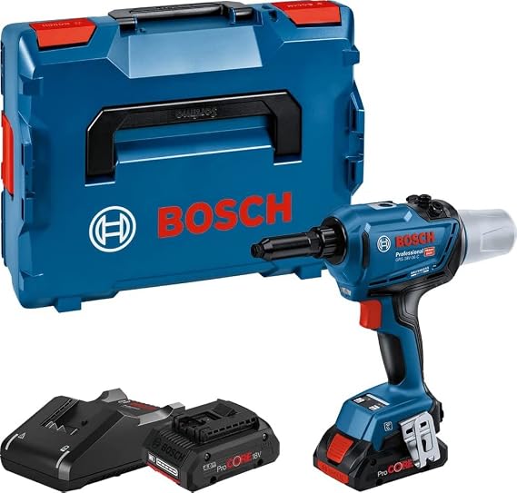 Bosch Professional 18 V Sistem Akülü Perçin Tabancası GRG 18V-16 C (Çekme Kuvveti Maks. 16.000 N, Strok Uzunluğu 25 mm, 2 x ProCORE18 V 4.0 Ah Akü Dahil, Hızlı Şarj Cihazı GAL 18V-40, L-BOXX)