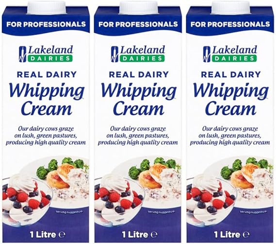 Professional Lakelands Real Dairy Whipping Cream (3 x 1 Litre)