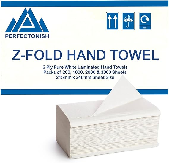 Z Fold Soft Hand Paper Towel 2-Ply in Packs of 200, 1000, 2000 & 3000 Sheets Dispenser Friendly White Disposable Hand Towels (2000)